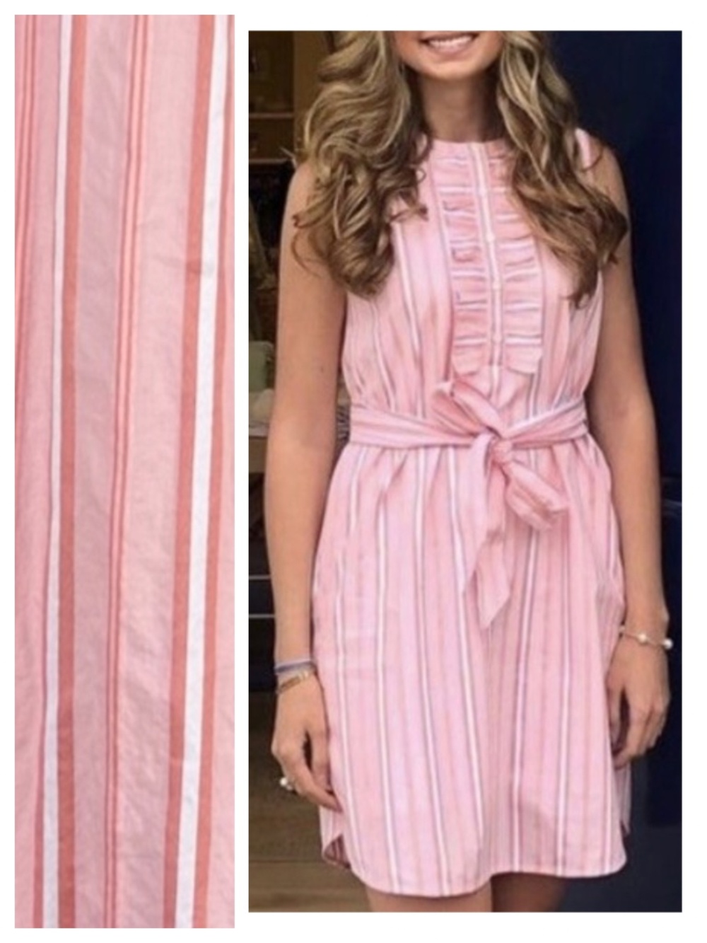 Draper James Dress Shirtdress Small Pink Striped Belted Cottage Preppy Ruffle
